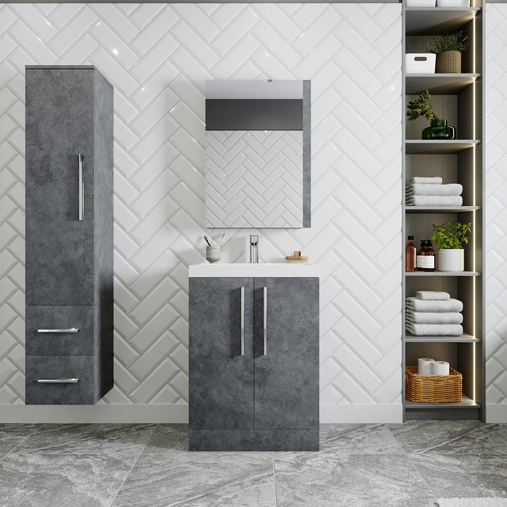 Orchard Kemp Riven Grey Floor Standing Vanity Unit and Basin 600mm - Image 2