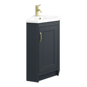 Chatsworth Traditional Graphite Corner Vanity Unit with Brushed Brass Handle