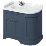 Burlington Floor Standing Corner Vanity Unit - Blue - Left Hand 1000mm with Minerva White Worktop