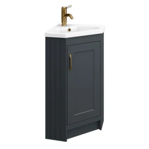 Chatsworth Traditional Graphite Corner Vanity Unit with Antique Brass Handle