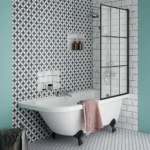 Appleby 1700 Roll Top Shower Bath with Matt Black Grid Screen + Leg Set