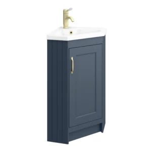 Chatsworth Traditional Blue Corner Vanity Unit with Brushed Brass Handle
