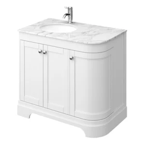 Period Bathroom Co. 920mm LH Offset Vanity Unit with White Marble Basin Top - White