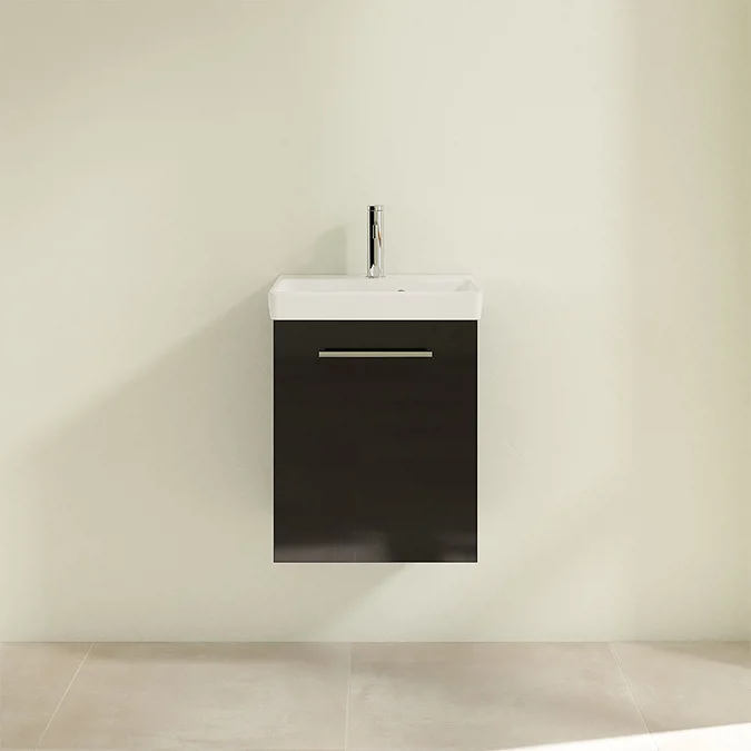 Villeroy and Boch Avento Crystal Black 450mm Wall Hung 1-Door Vanity Unit Right Hinged Door - Image 3