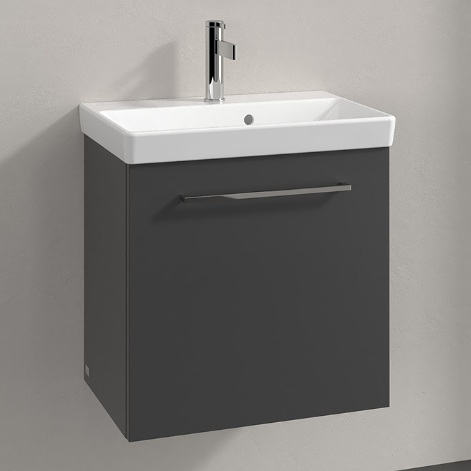 Villeroy and Boch Avento 550mm Wall-Hung Vanity Unit & Basin - Graphite with Chrome Handle