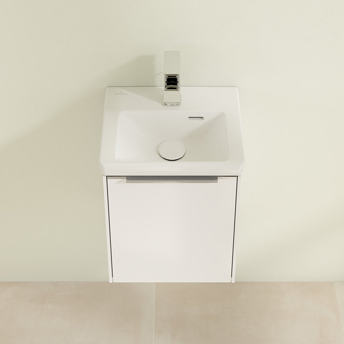 Villeroy and Boch Subway 3.0 Brilliant White 370mm Wall Hung 1-Door Vanity Unit with Glossy Aluminium Handle - Image 3
