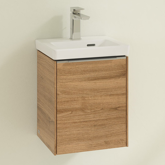 Villeroy and Boch Subway 3.0 Kansas Oak 370mm Wall Hung 1-Door Vanity Unit with Glossy Aluminium Handle
