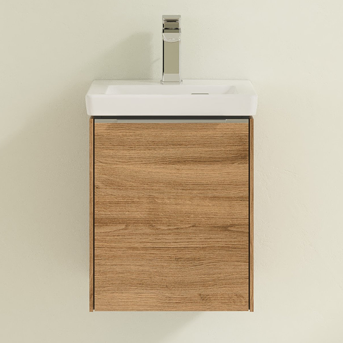 Villeroy and Boch Subway 3.0 Kansas Oak 370mm Wall Hung 1-Door Vanity Unit with Glossy Aluminium Handle - Image 2