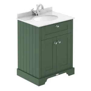 Old London 600mm Cabinet & Single Bowl White Marble Top - Hunter Green