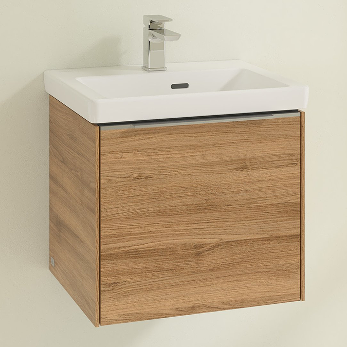 Villeroy and Boch Subway 3.0 Kansas Oak 500mm Wall Hung 1-Drawer Vanity Unit with Glossy Aluminium Handle