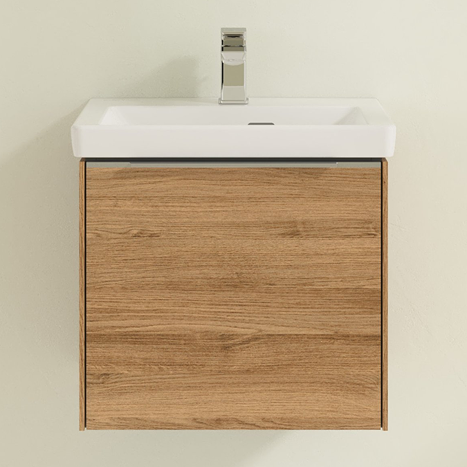 Villeroy and Boch Subway 3.0 Kansas Oak 500mm Wall Hung 1-Drawer Vanity Unit with Glossy Aluminium Handle - Image 2