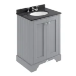 Bayswater Plummett Grey 600mm 2 Door Vanity Unit & 3TH Black Marble Basin Top