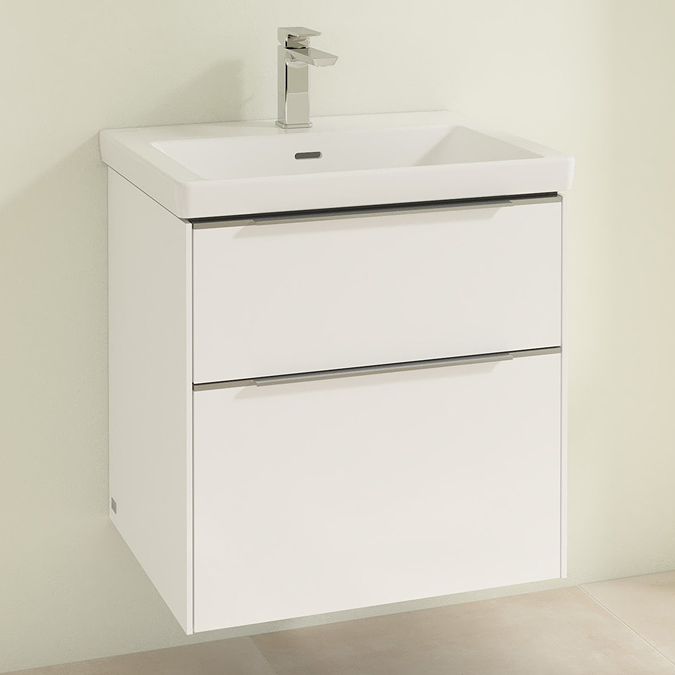 Villeroy and Boch Subway 3.0 White 600mm Wall Hung 2-Drawer Vanity Unit with Glossy Aluminium Handle