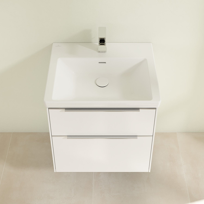 Villeroy and Boch Subway 3.0 White 600mm Wall Hung 2-Drawer Vanity Unit with Glossy Aluminium Handle - Image 3