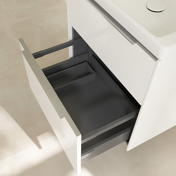 Villeroy and Boch Subway 3.0 White 600mm Wall Hung 2-Drawer Vanity Unit with Glossy Aluminium Handle - Image 5