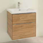 Villeroy and Boch Subway 3.0 Kansas Oak 600mm Wall Hung 2-Drawer Vanity Unit with Glossy Aluminium Handle