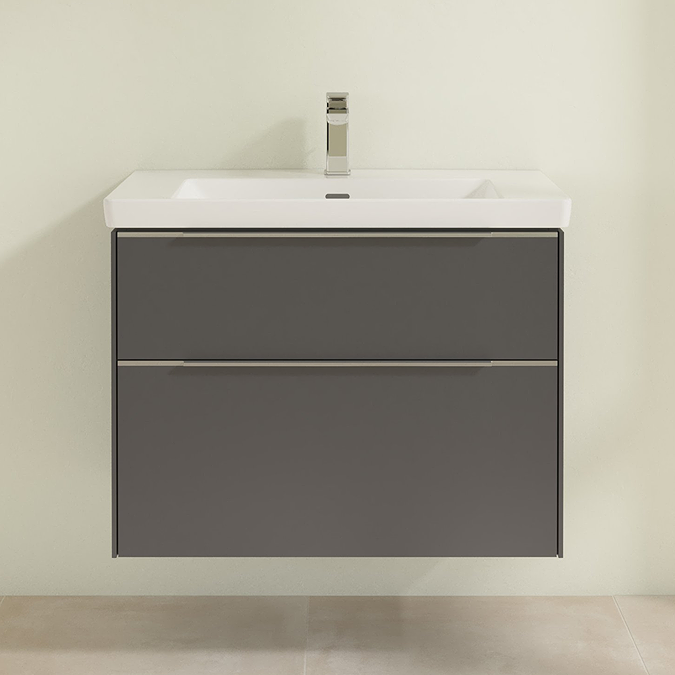 Villeroy and Boch Subway 3.0 Graphite 800mm Wall Hung 2-Drawer Vanity Unit with Glossy Aluminium Handle - Image 2