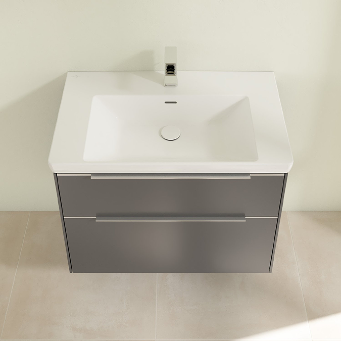 Villeroy and Boch Subway 3.0 Graphite 800mm Wall Hung 2-Drawer Vanity Unit with Glossy Aluminium Handle - Image 3