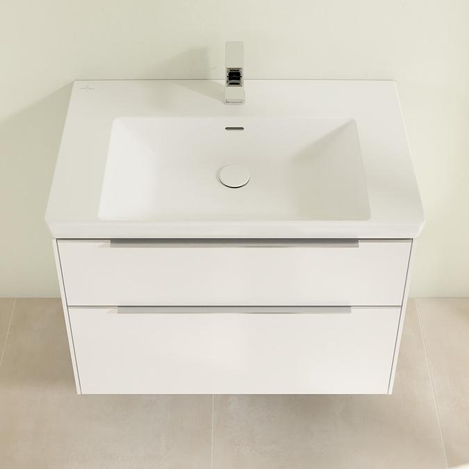 Villeroy and Boch Subway 3.0 White 800mm Wall Hung 2-Drawer Vanity Unit with Glossy Aluminium Handle - Image 3