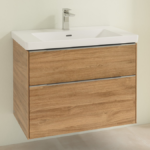 Villeroy and Boch Subway 3.0 Kansas Oak 800mm Wall Hung 2-Drawer Vanity Unit with Glossy Aluminium Handle