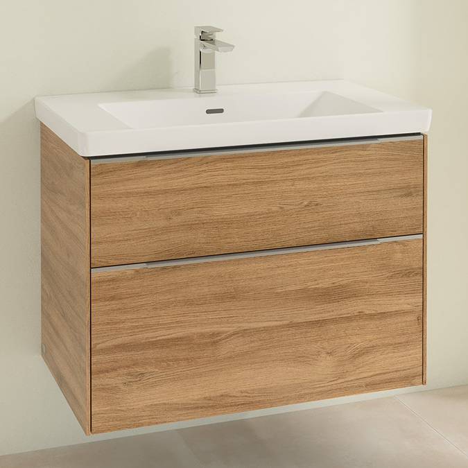 Villeroy and Boch Subway 3.0 Kansas Oak 800mm Wall Hung 2-Drawer Vanity Unit with Glossy Aluminium Handle