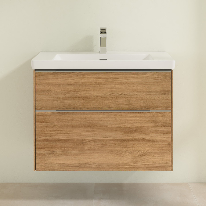 Villeroy and Boch Subway 3.0 Kansas Oak 800mm Wall Hung 2-Drawer Vanity Unit with Glossy Aluminium Handle - Image 2