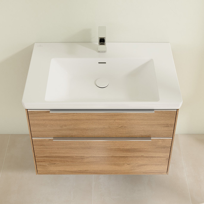 Villeroy and Boch Subway 3.0 Kansas Oak 800mm Wall Hung 2-Drawer Vanity Unit with Glossy Aluminium Handle - Image 3