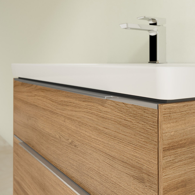 Villeroy and Boch Subway 3.0 Kansas Oak 800mm Wall Hung 2-Drawer Vanity Unit with Glossy Aluminium Handle - Image 4