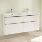 Villeroy and Boch Subway 3.0 White 1300mm Wall Hung 4-Drawer Double Basin Vanity Unit with Glossy Aluminium Handle