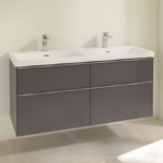 Villeroy and Boch Subway 3.0 Graphite 1300mm Wall Hung 4-Drawer Double Basin Vanity Unit with Glossy Aluminium Handle