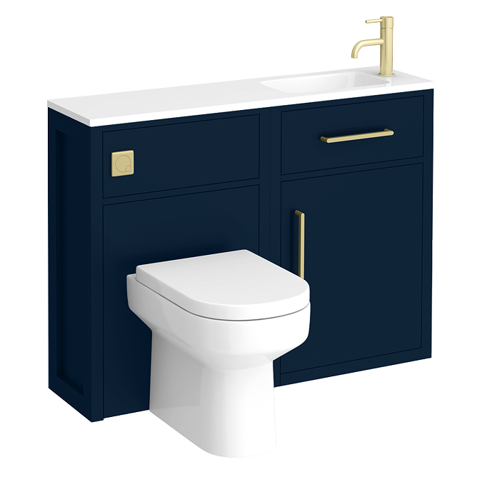 Montrose Indigo Blue Combination Vanity and WC Unit with Brushed Brass Handles and Flush - Image 4