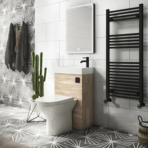 Arezzo Rustic Oak 2-In-1 Wash Basin & Toilet (500mm Wide x 300mm) incl. Black Flush
