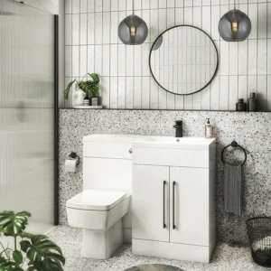Valencia Bathroom Combination Suite Unit - 1100mm Basin w. Black Handles and Square Toilet