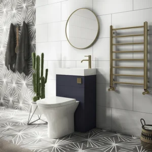 Arezzo Matt Blue Combined 2-In-1 Wash Basin & Toilet (500mm Wide x 300mm) incl. Brushed Brass Flush