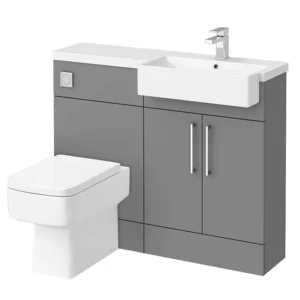 Arezzo 1100 Matt Grey Semi-Recessed Square Combination Vanity Unit (Chrome Flush & Handles)