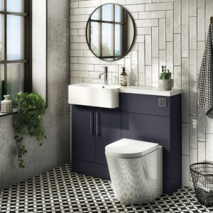 Arezzo 1100 Matt Blue Semi-Recessed Round Combination Vanity Unit (Chrome Flush & Handles)