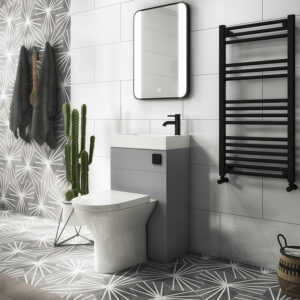 Arezzo Matt Grey Combined 2-In-1 Wash Basin & Toilet (500mm Wide x 300mm) incl. Black Flush