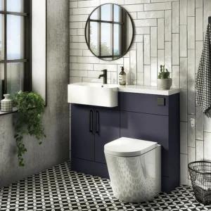 Arezzo 1100 Matt Blue Semi-Recessed Round Combination Vanity Unit (Matt Black Flush & Handles)