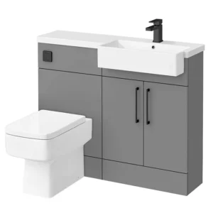 Arezzo 1100 Matt Grey Semi-Recessed Square Combination Vanity Unit (Matt Black Flush & Handles)