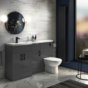 Apollo2 1500 Gloss Grey Combination Furniture Pack (excl. Pan + Cistern) w. Matt Black Handles