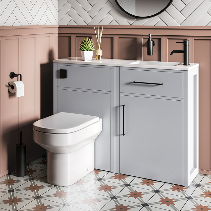 Montrose Dove Grey Combination Vanity and WC Unit with Matt Black Handles and Flush - Image 4