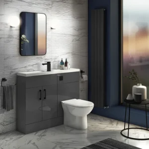 Apollo2 1100 Gloss Grey Slimline Combination Furniture Pack (excl. Pan + Cistern) w. Matt Black Handles