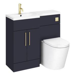 Arezzo 1000 Matt Blue Combination Furniture Pack (Brushed Brass Flush & Handles)