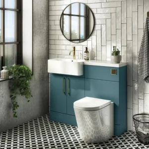 Arezzo 1100 Matt Teal Green Semi-Recessed Round Combination Vanity Unit (Brushed Brass Flush & Handles)