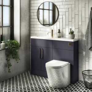 Arezzo 1100 Matt Blue Slimline Combination Vanity Unit (Brushed Brass Flush & Handles)