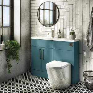 Arezzo 1100 Matt Teal Green Slimline Combination Vanity Unit (Brushed Brass Flush & Handles)