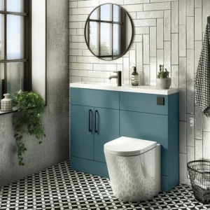 Arezzo 1100 Matt Teal Green Slimline Combination Vanity Unit (Matt Black Flush & Handles)