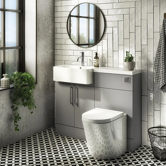 Arezzo 1000 Matt Grey Semi-Recessed Round Combination Vanity Unit (Chrome Flush & Handles)