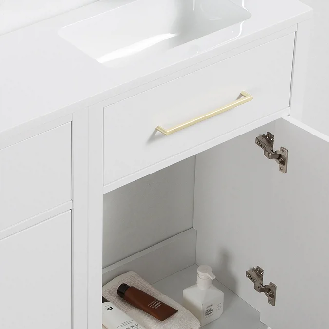 Montrose White Combination Vanity and WC Unit with Brushed Brass Handles and Flush - Image 3