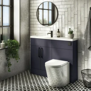Arezzo 1100 Matt Blue Slimline Combination Vanity Unit (Matt Black Flush & Handles)